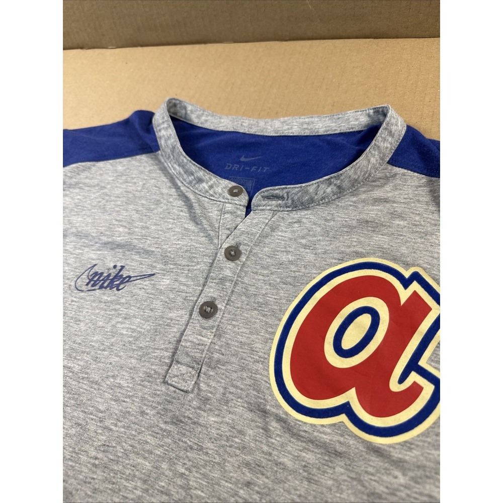 Atlanta Braves Mitchell And Ness Henley Shirt Large Blue Red Short Sleeve Retro - Picture 2 of 6